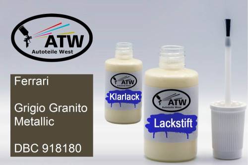 Ferrari, Grigio Granito Metallic, DBC 918180: 20ml Lackstift + 20ml Klarlack - Set, von ATW Autoteile West.